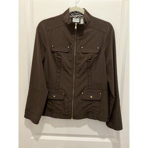 Chicos Zenergy Jacket Size 0 (S) Brown With Brown Cream Zebra Design Inside